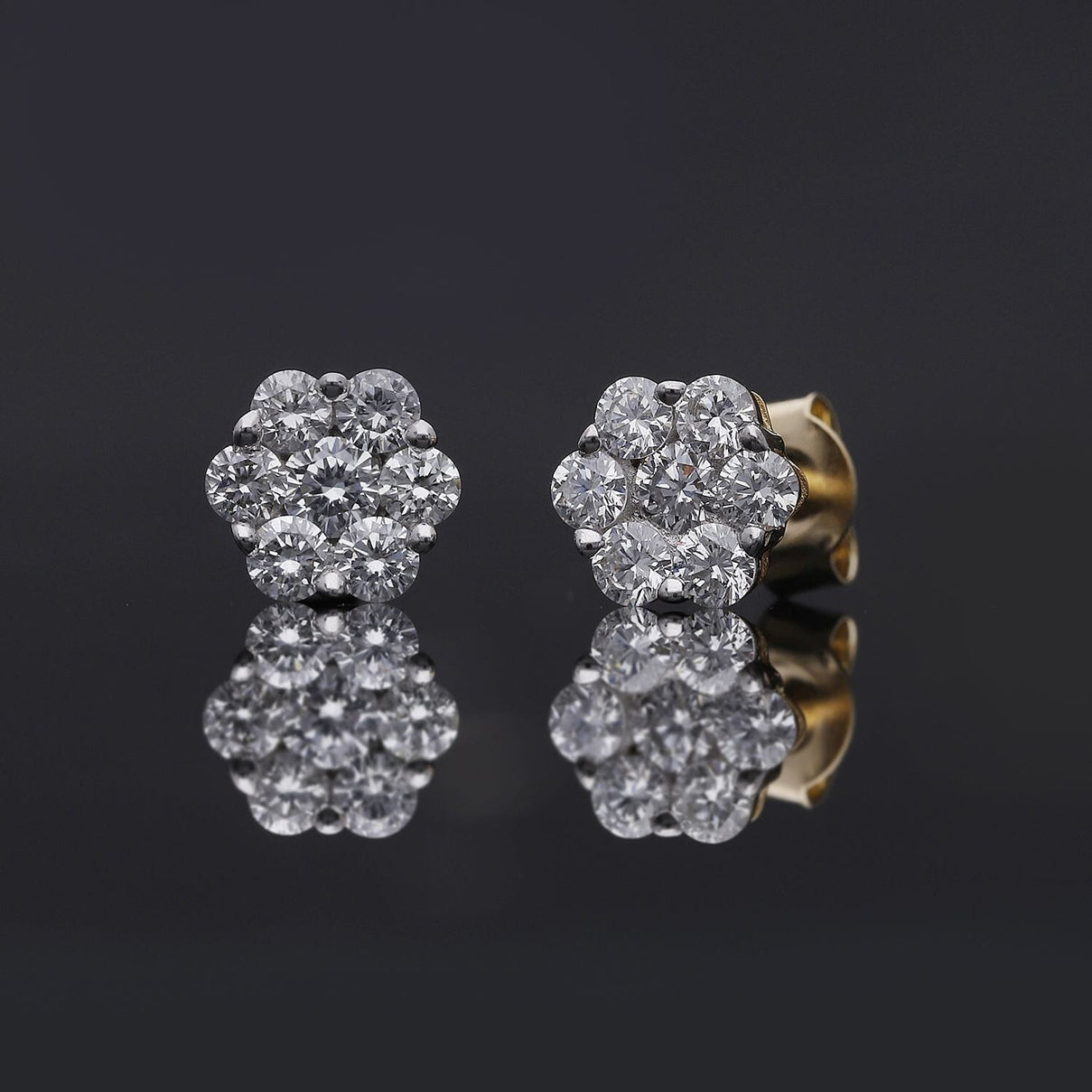 LUXURIANT 1 Ct. Lab Grown Diamond Cluster Earring with Push Post in 18K Vermeil Yellow Gold Sterling Silver I1-EF 8206943 2
