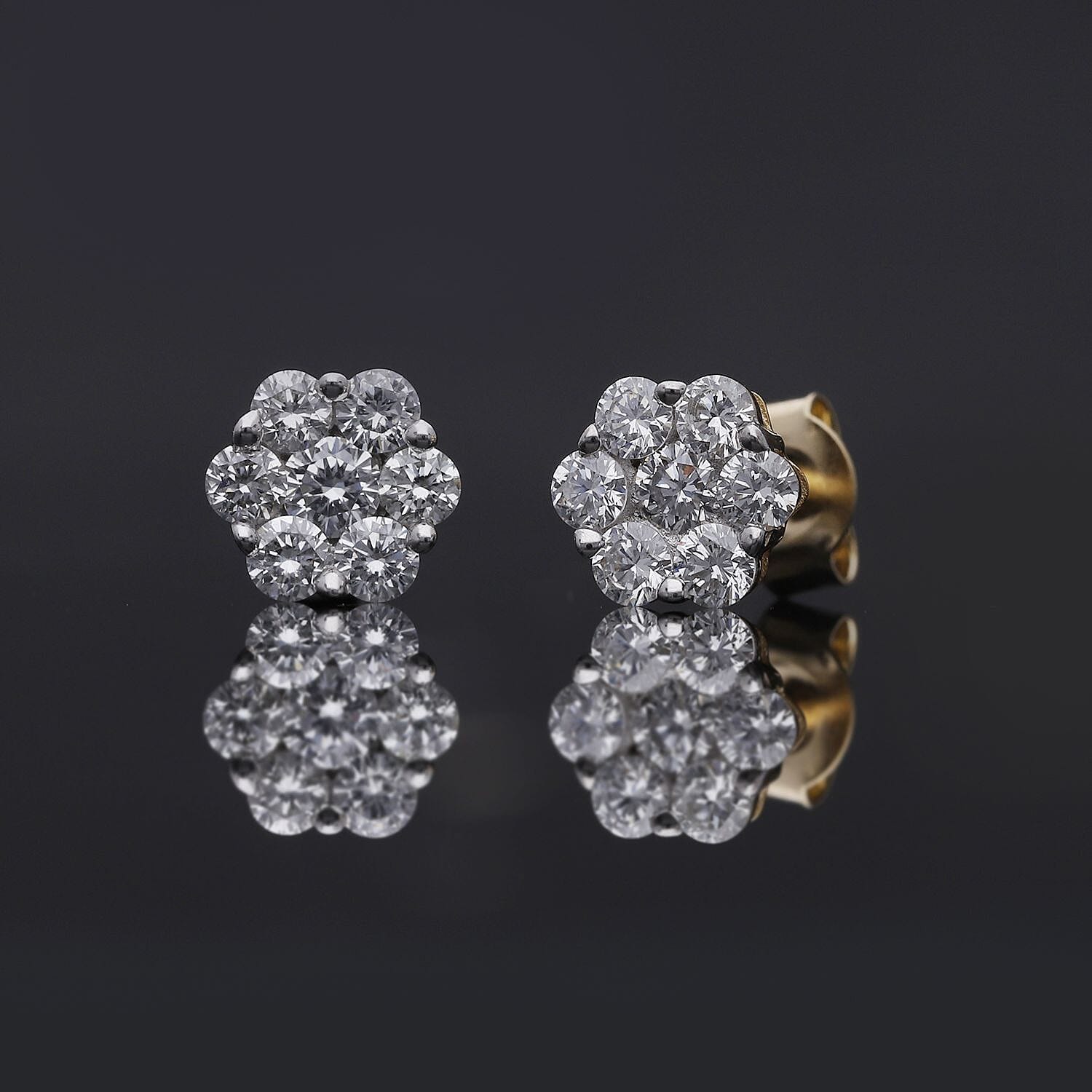 LUXURIANT 1 Ct. Lab Grown Diamond Cluster Earring with Push Post in 18K Vermeil Yellow Gold Sterling Silver I1-EF 8206943 2