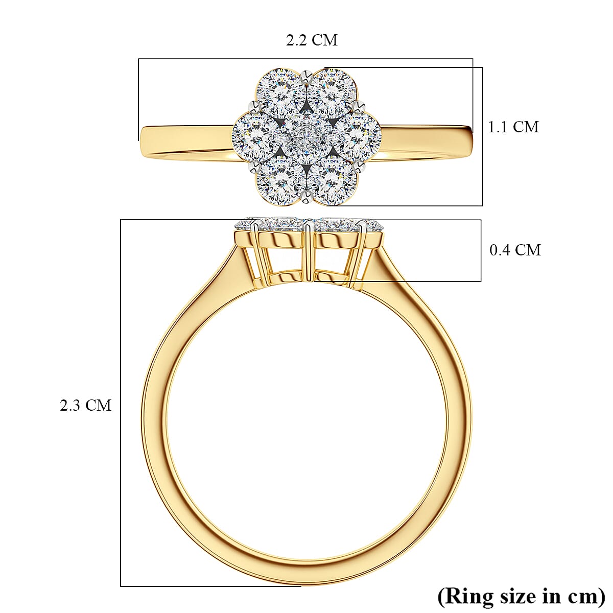 LUXURIANT 1 Ct. Lab Grown Cluster Diamond Ring in 18K Vermeil Yellow Gold Sterling Silver I1-EF 8206913 6