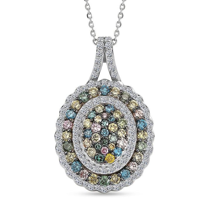 Luxuriant - Kaleidoscope Dreams Lab Grown Multi Diamond (SI-G-H) Pendant with Chain (Size 20) in Rhodium Overlay Sterling Silver 2.00 Ct. 4468061 1