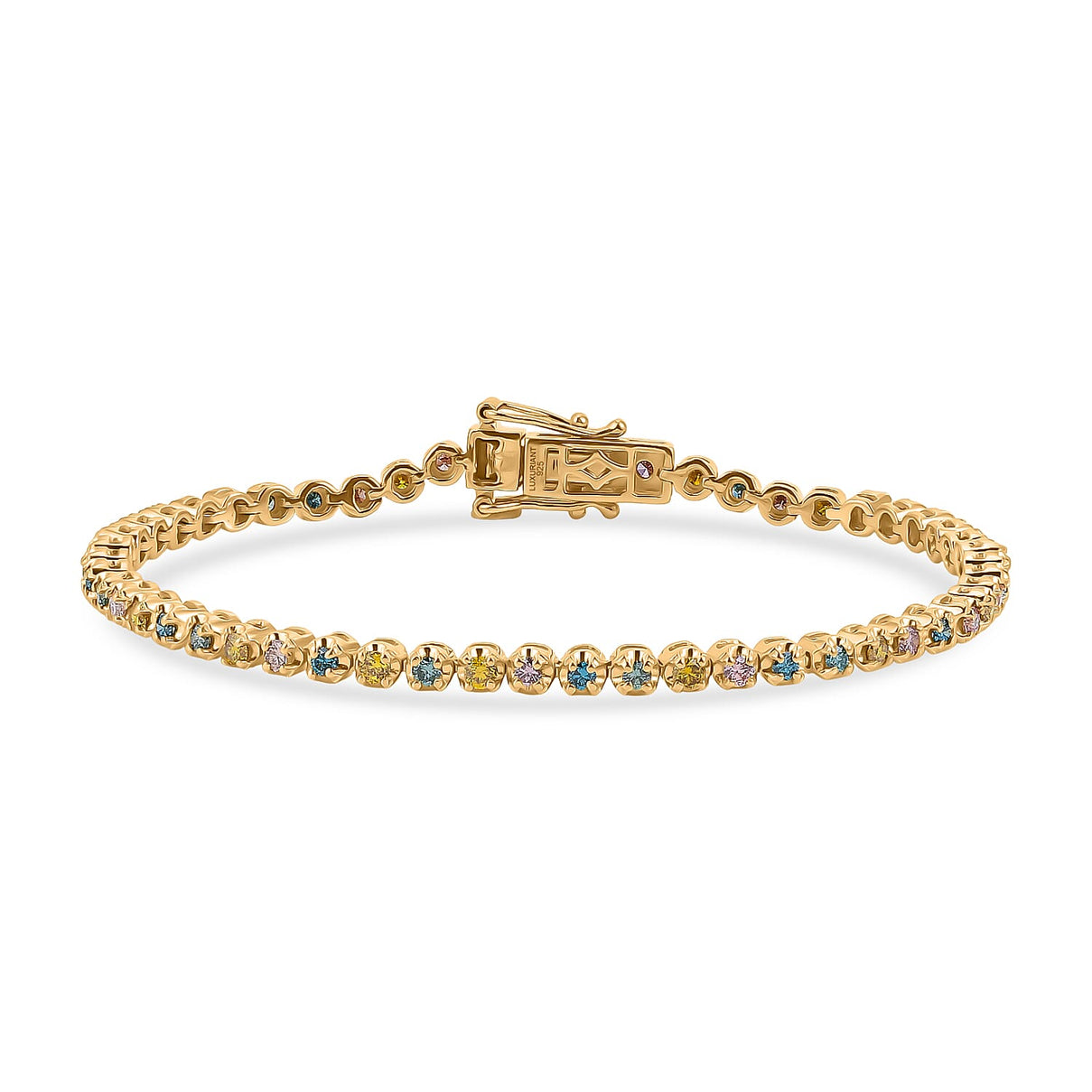 Luxuriant - Lab Grown Pink, Blue, Yellow &amp; Green Diamond (VS) Tennis Bracelet (Size - 7.5) with GB Lock Box in 18K Gold Vermeil Sterling Silver 2.00 Ct, Wt. 10.13 Gms 8557942 0