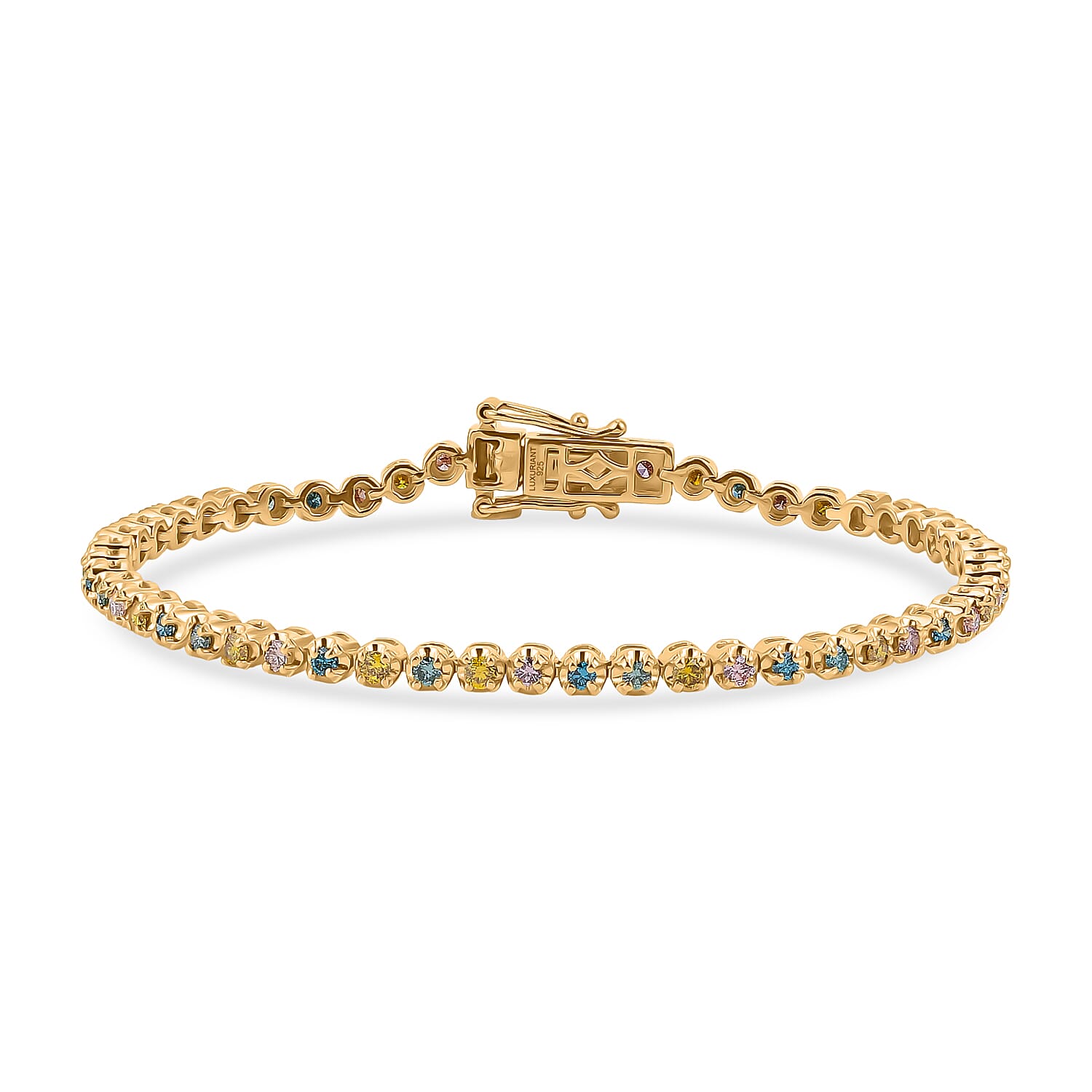 Luxuriant - Lab Grown Pink, Blue, Yellow &amp; Green Diamond (VS) Tennis Bracelet (Size - 7.5) with GB Lock Box in 18K Gold Vermeil Sterling Silver 2.00 Ct, Wt. 10.13 Gms 8557942 0