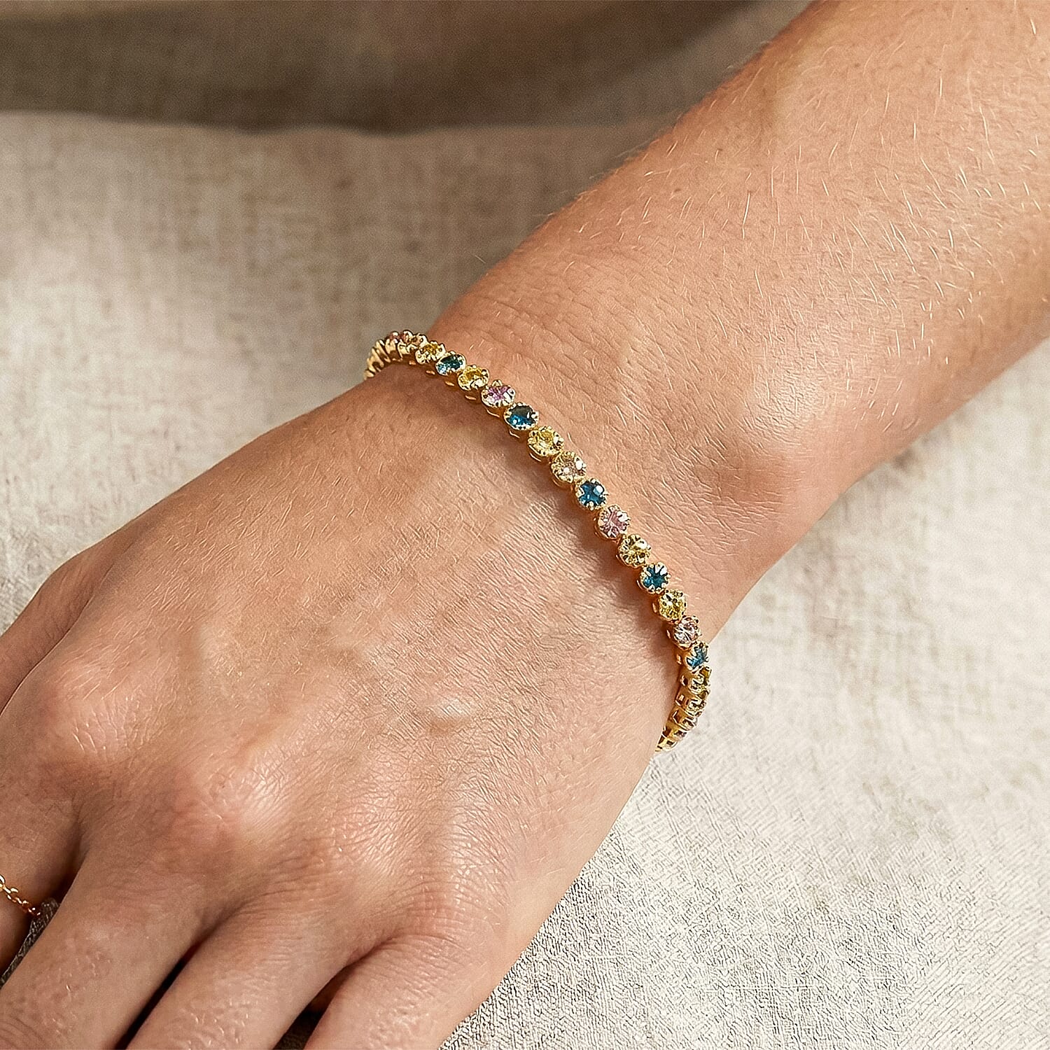 Luxuriant - Lab Grown Pink, Blue, Yellow &amp; Green Diamond (VS) Tennis Bracelet (Size - 7.5) with GB Lock Box in 18K Gold Vermeil Sterling Silver 2.00 Ct, Wt. 10.13 Gms 8557942 2