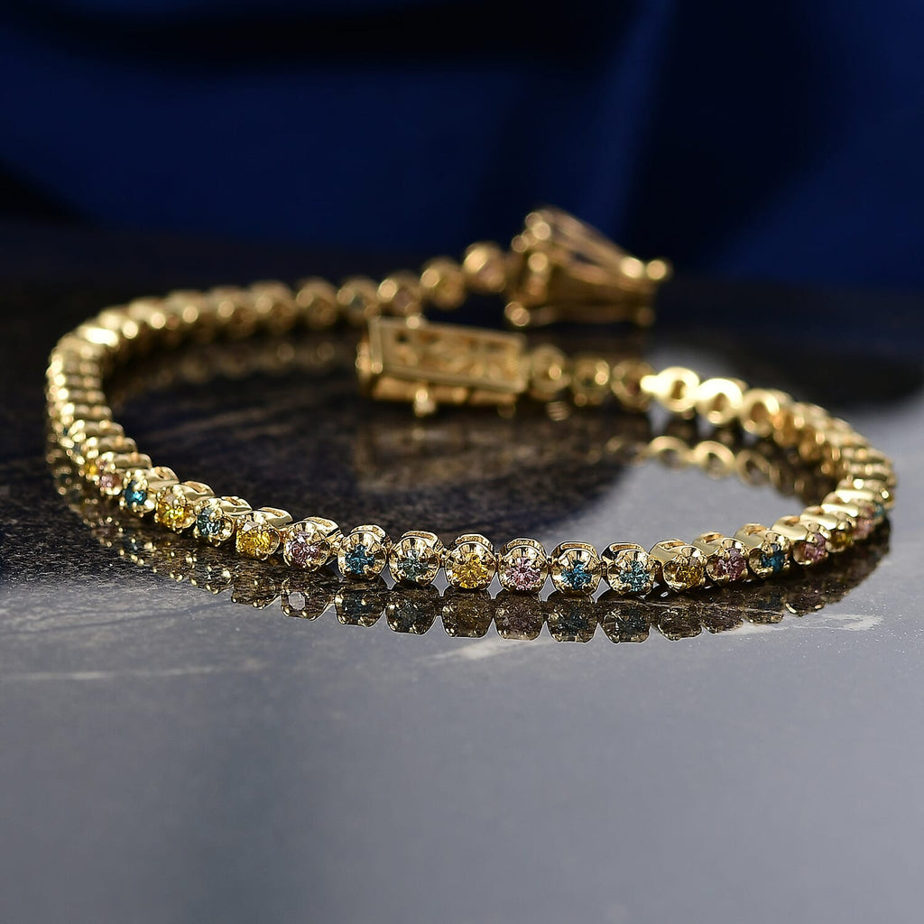 Luxuriant - Lab Grown Multi Diamond (SI-G-H) Tennis Bracelet (Size - 7.5) with GB Lock Box in 18K Vermeil Yellow Gold Plated Sterling Silver 2.00 Ct, Silver Wt. 10.13 Gms