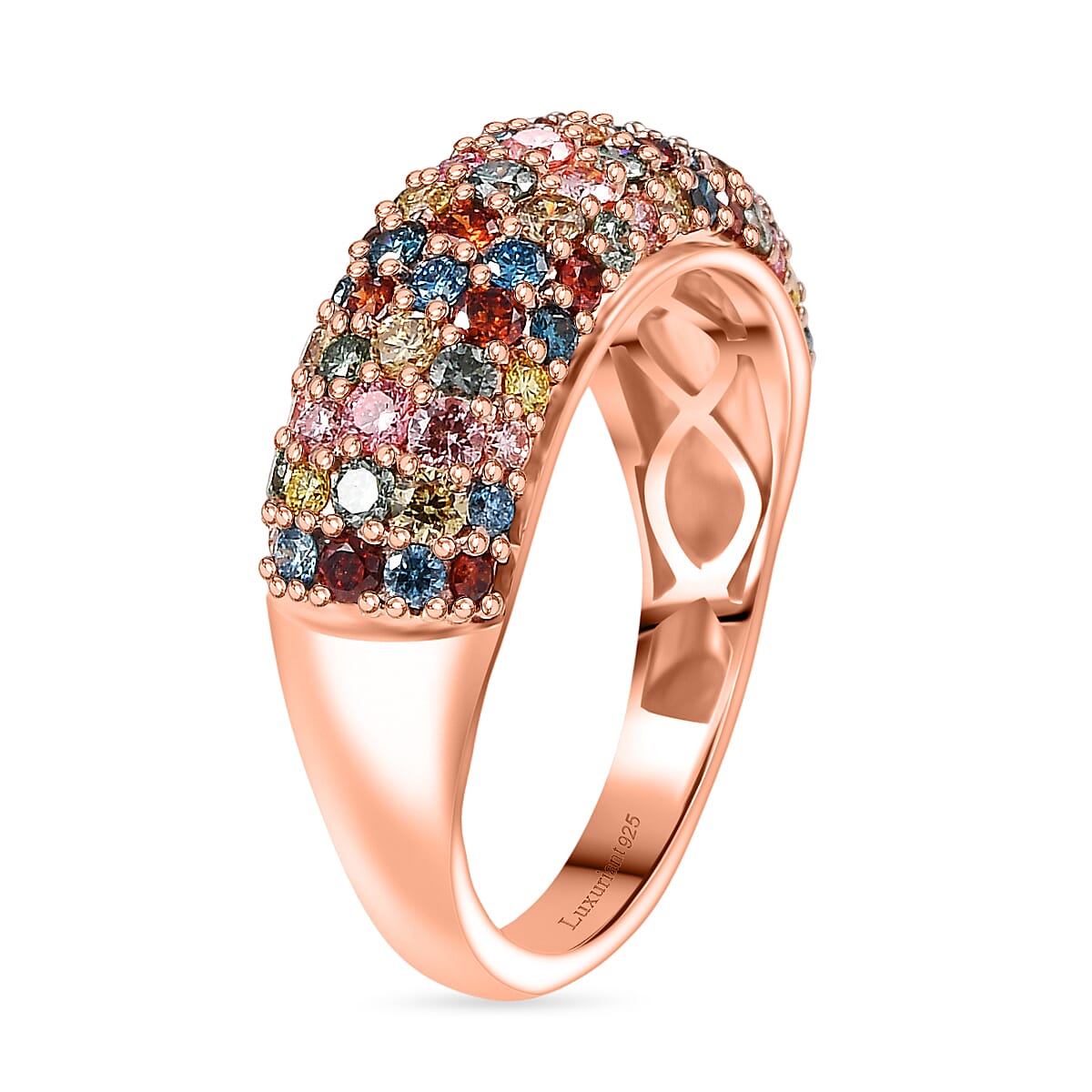 LUXURIANT 1.53 Ct. Lab Grown Red Diamond Cluster Ring in 18K Vermeil Rose Gold Sterling Silver V32709818 4