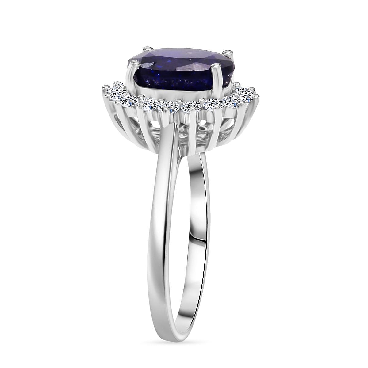 Blue Sapphire &amp; Lab Grown Diamond SI/GH (0.60 Ct ) Ring in Rhodium Overlay Sterling Silver 5.36 Ct. 8306160 4