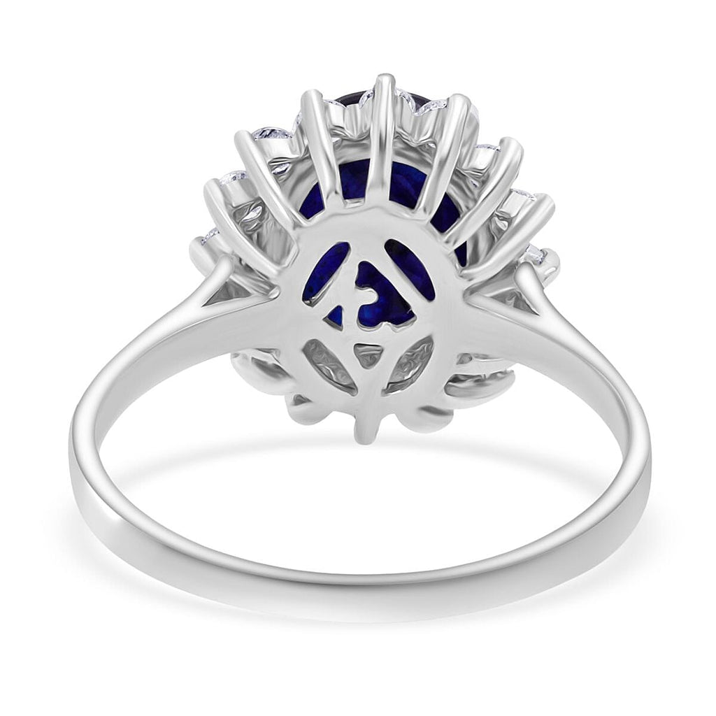 Blue Sapphire & Lab Grown Diamond SI-GH (0.60 Ct ) Ring in Rhodium Overlay Sterling Silver 5.36 Ct.