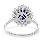 Blue Sapphire & Lab Grown Diamond SI-GH (0.60 Ct ) Ring in Rhodium Overlay Sterling Silver 5.36 Ct.