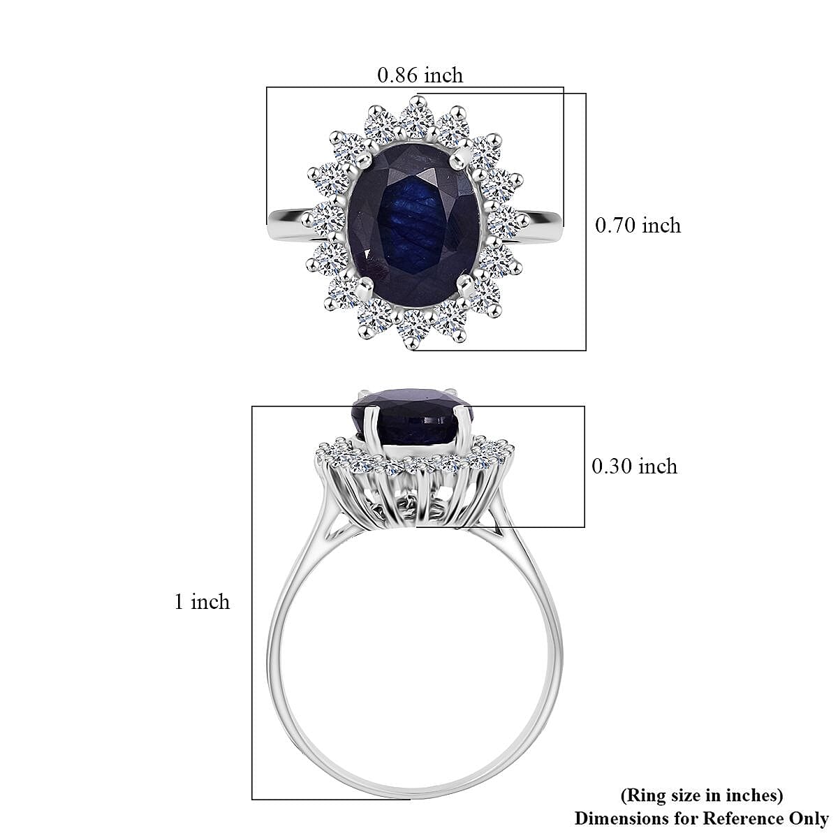 Blue Sapphire &amp; Lab Grown Diamond SI/GH (0.60 Ct ) Ring in Rhodium Overlay Sterling Silver 5.36 Ct. 8306160 6