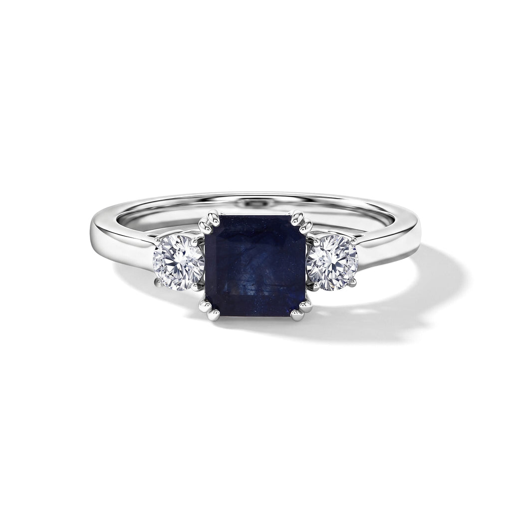 Luxuriant - Masoala Sapphire & Lab Grown Diamond Trilogy Ring in Rhodium Overlay Sterling Silver 1.84 Ct.