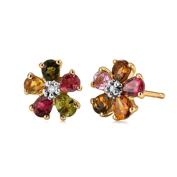 Luxuriant - Multi-Tourmaline &amp; Lab Grown Diamond (SI-G-H) Floral Earring with Push Post in Yellow Gold Plated Sterling Silver 1.62 Ct. 8578823 1