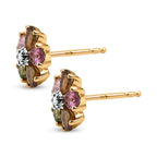 Luxuriant - Multi-Tourmaline & Lab Grown Diamond (SI-G-H) Floral Earring with Push Post in Yellow Gold Plated Sterling Silver 1.62 Ct.