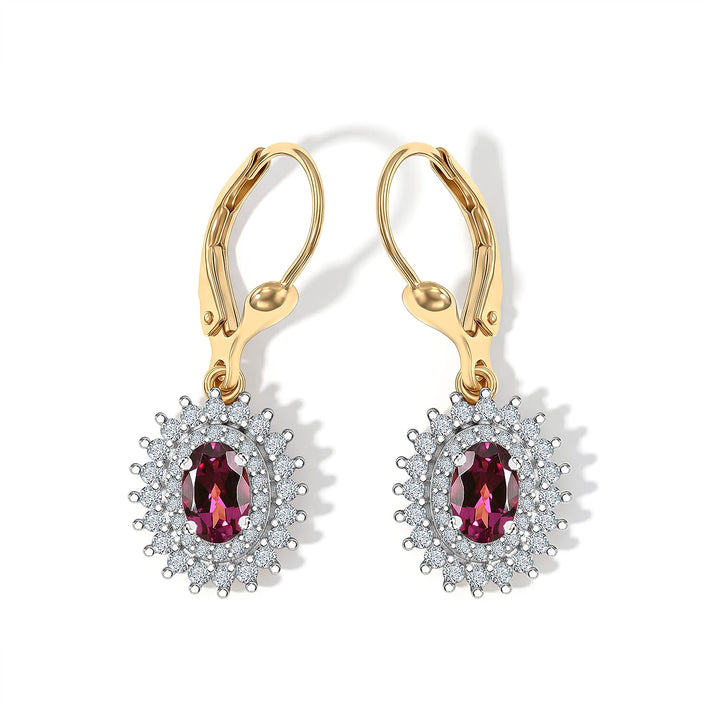 Luxuriant - Natural Radiant Ember Garnet &amp; Lab Grown Diamond (SI-G-H) Halo Earring with Lever Back in 18K Vermeil Yellow Gold Plated Sterling Silver 1.86 Ct. 8627913 1