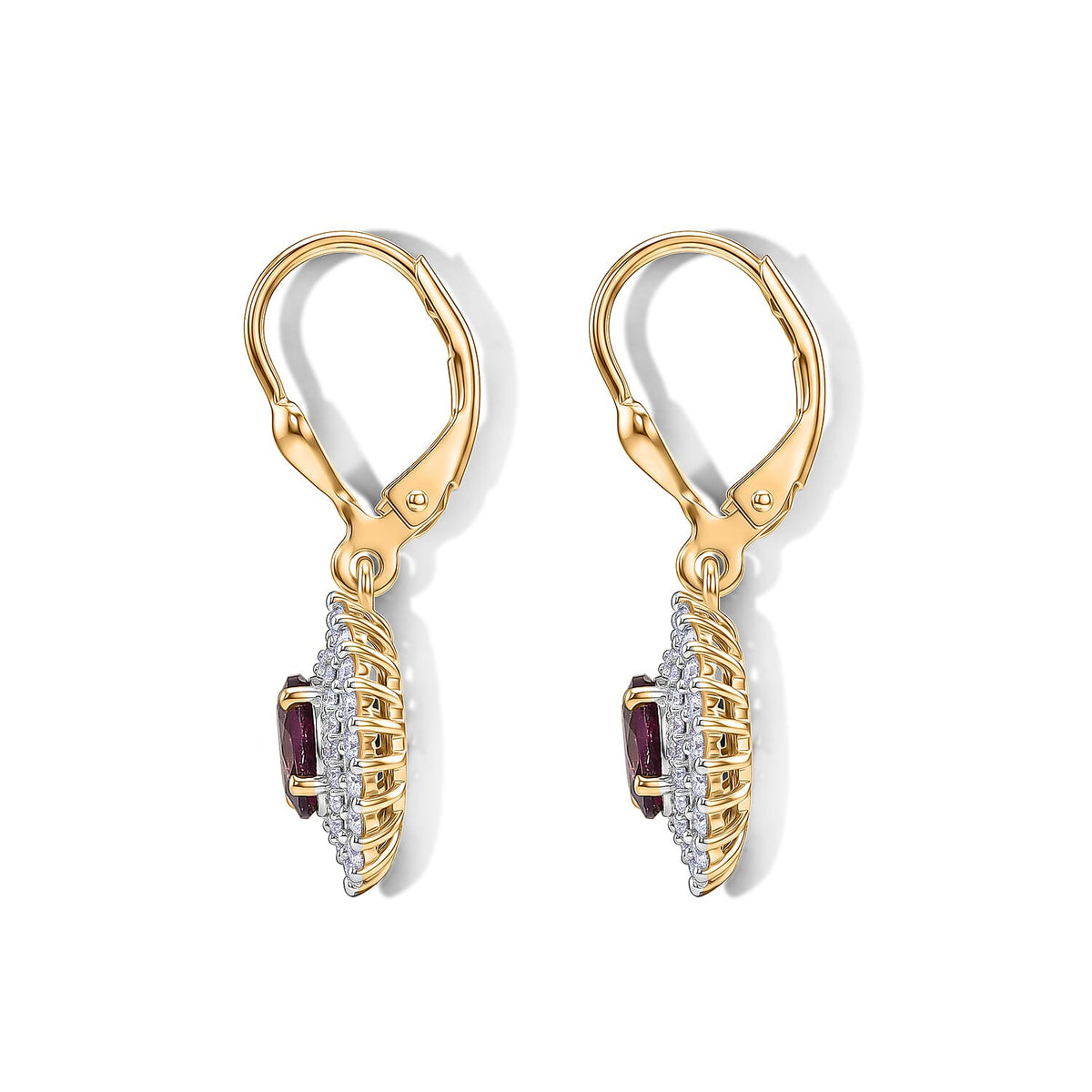 Luxuriant - Natural Radiant Ember Garnet &amp; Lab Grown Diamond (SI/G-H) Halo Earring with Lever Back in 18K Vermeil Yellow Gold Plated Sterling Silver 1.86 Ct. V32570194 5