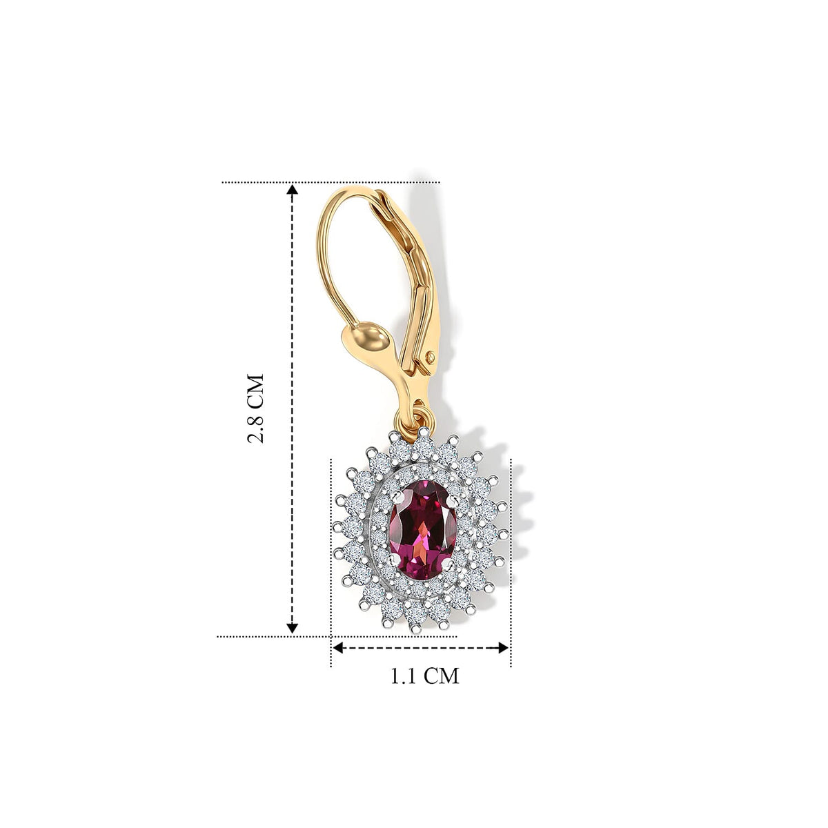 Luxuriant - Natural Radiant Ember Garnet &amp; Lab Grown Diamond (SI/G-H) Halo Earring with Lever Back in 18K Vermeil Yellow Gold Plated Sterling Silver 1.86 Ct. V32570194 6