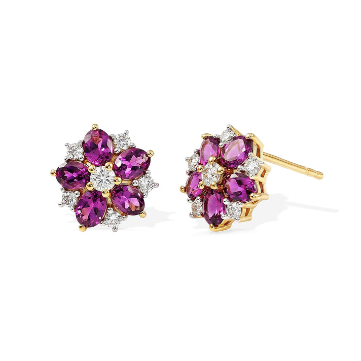 Luxuriant - Natural Radiant Ember Garnet &amp; Lab Grown Diamond (SI-G-H) Floral Earring with Push Post in 18K Vermeil Yellow Gold Plated Sterling Silver 2.60 Ct. 8618234 1