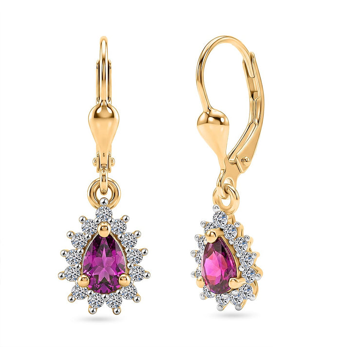 Luxuriant - AAA Purple Garnet &amp; Lab Grown Diamond (SI-G-H) Halo Dangling Earring with Lever Back in 18K Vermeil Yellow Gold Plated Sterling Silver 1.10 Ct. 8553632 1
