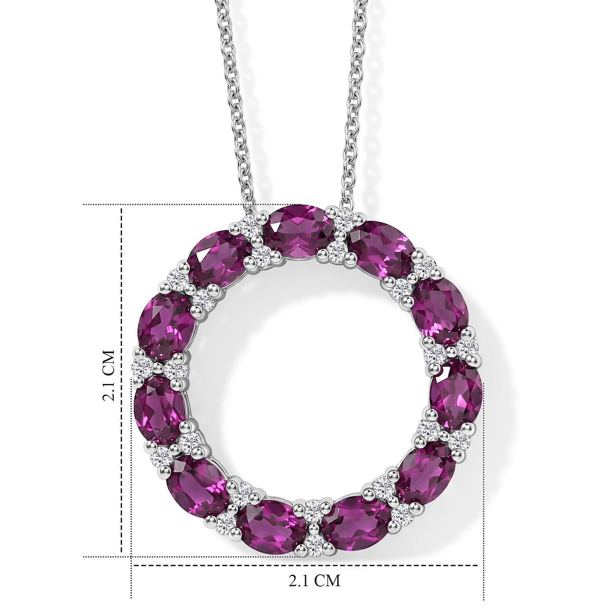 Luxuriant - Natural Radiant Ember Garnet &amp; Lab Grown Diamond (SI-G-H) Circular Pendant with Chain (Size 20) in Rhodium Overlay Sterling Silver 2.66 Ct. 4488473 6
