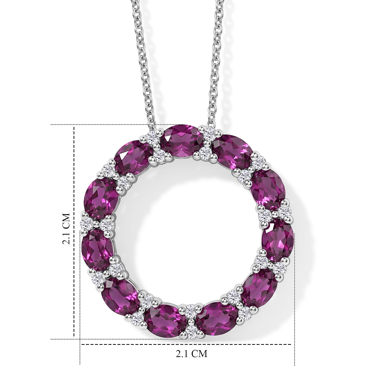 Luxuriant - Natural Radiant Ember Garnet &amp; Lab Grown Diamond (SI-G-H) Circular Pendant with Chain (Size 20) in Rhodium Overlay Sterling Silver 2.66 Ct. 4488473 6