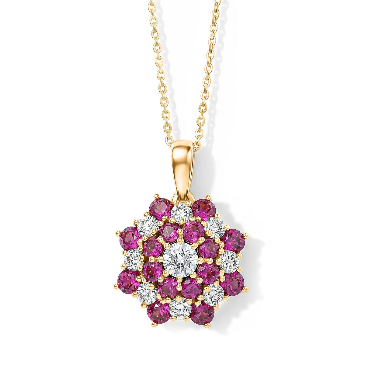 Luxuriant - Natural Radiant Ember Garnet &amp; Lab Grown Diamond (SI/G-H) Floral Design Pendant with Chain (Size 20) in 18K Vermeil Yellow Gold Plated Sterling Silver 2.80 Ct. V32606787 0