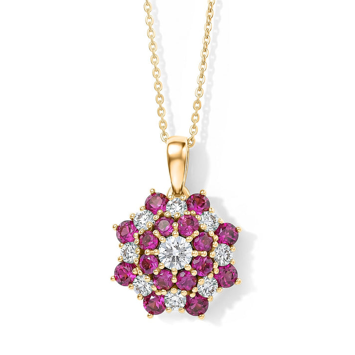 Luxuriant - Natural Radiant Ember Garnet &amp; Lab Grown Diamond (SI-G-H) Floral Design Pendant with Chain (Size 20) in 18K Vermeil Yellow Gold Plated Sterling Silver 2.80 Ct. 4488477 1