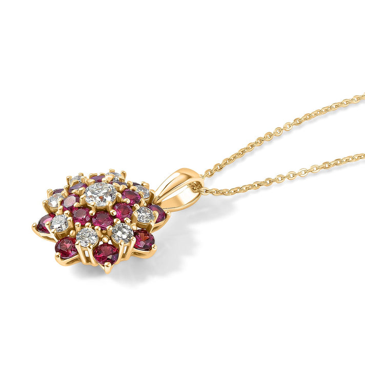 Luxuriant - Natural Radiant Ember Garnet &amp; Lab Grown Diamond (SI-G-H) Floral Design Pendant with Chain (Size 20) in 18K Vermeil Yellow Gold Plated Sterling Silver 2.80 Ct. 4488477 2