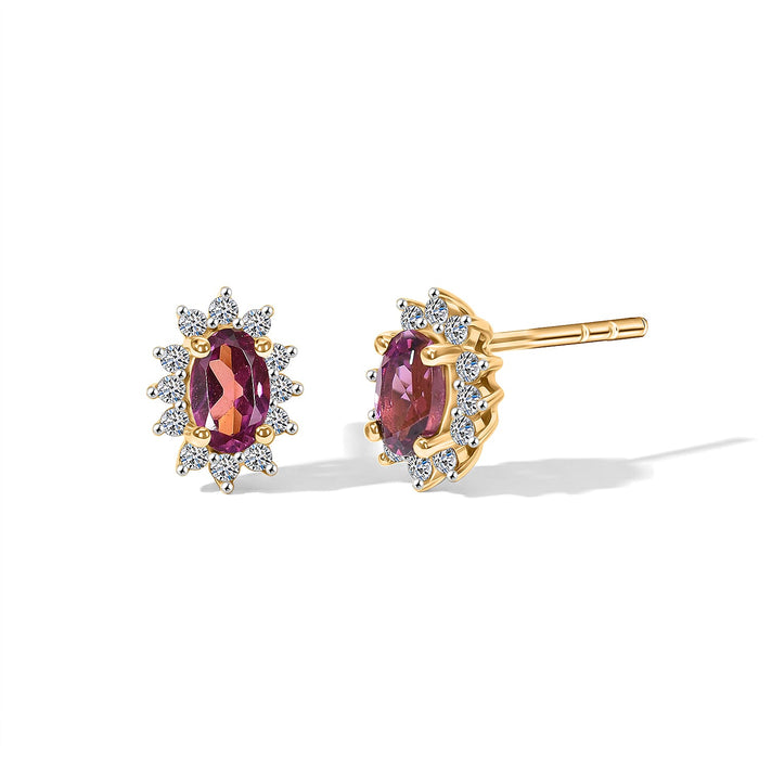 Luxuriant - Natural Radiant Ember Garnet &amp; Lab Grown Diamond (SI-G-H) Halo Push Post Earring in 18K Vermeil Yellow Gold Plated Sterling Silver 0.75 Ct. 8618180 1