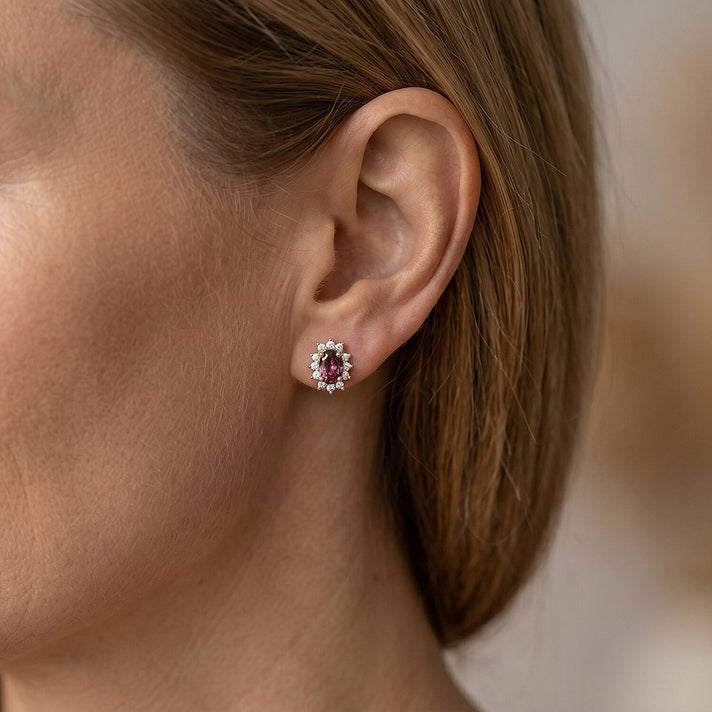 Luxuriant - Natural Radiant Ember Garnet &amp; Lab Grown Diamond (SI-G-H) Halo Push Post Earring in 18K Vermeil Yellow Gold Plated Sterling Silver 0.75 Ct. 8618180 2