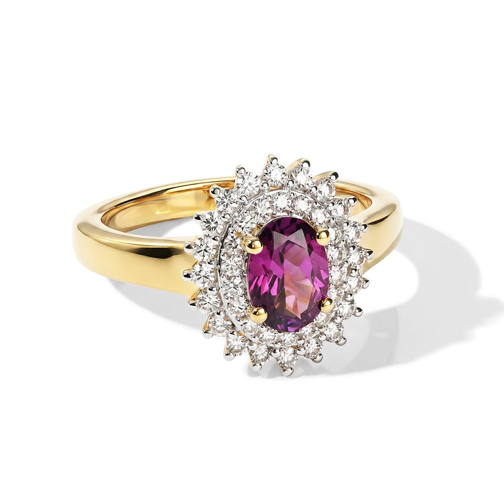 Luxuriant - Natural Radiant Ember Garnet &amp; Lab Grown Diamond (SI-G-H) Halo Ring in 18K Vermeil Yellow Gold Plated Sterling Silver 1.40 Ct. 8618121 1