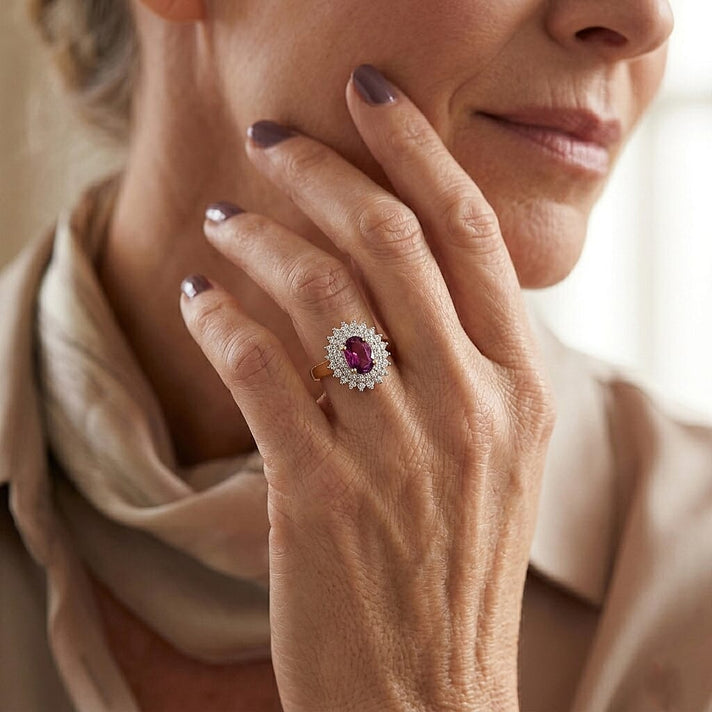 Luxuriant - Natural Radiant Ember Garnet &amp; Lab Grown Diamond (SI-G-H) Halo Ring in 18K Vermeil Yellow Gold Plated Sterling Silver 1.40 Ct. 8618121 2