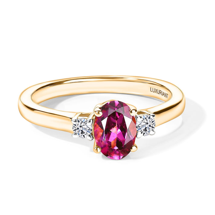 Luxuriant - Natural Radiant Ember Garnet &amp; Lab Grown Diamond (SI-G-H) Trilogy Ring in 18K Vermeil Yellow Gold Plated Sterling Silver 1.08 Ct. 8617861 1