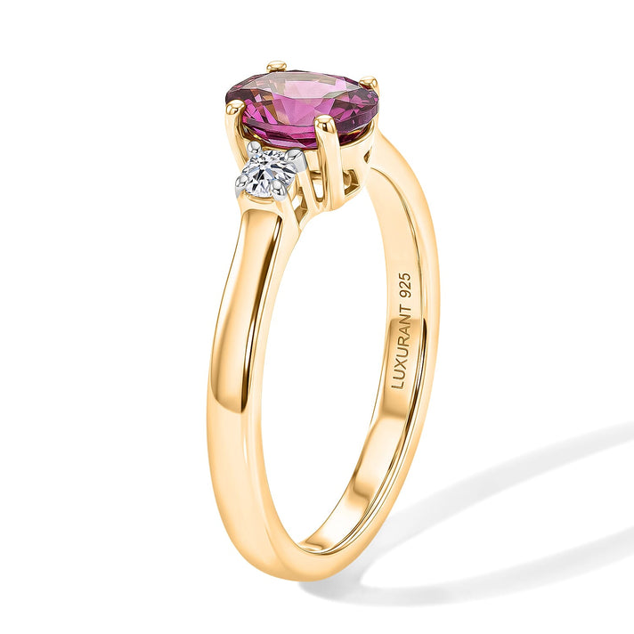 Luxuriant - Natural Radiant Ember Garnet &amp; Lab Grown Diamond (SI-G-H) Trilogy Ring in 18K Vermeil Yellow Gold Plated Sterling Silver 1.08 Ct. 8617861 2