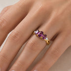 Luxuriant - Radiant Ember Garnet & Lab Grown Diamond (SI-G-H) Trilogy Ring in 18K Vermeil Yellow Gold Plated Sterling Silver 2.24 Ct.