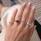 Luxuriant - Radiant Ember Garnet & Lab Grown Diamond (SI-G-H) Trilogy Ring in 18K Vermeil Yellow Gold Plated Sterling Silver 2.24 Ct.