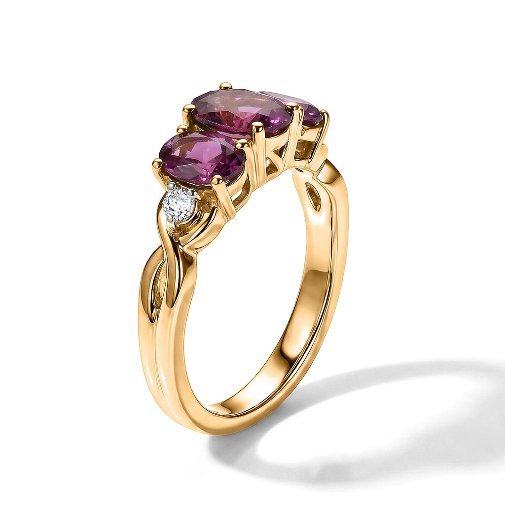 Luxuriant - Radiant Ember Garnet & Lab Grown Diamond (SI-G-H) Trilogy Ring in 18K Vermeil Yellow Gold Plated Sterling Silver 2.24 Ct.