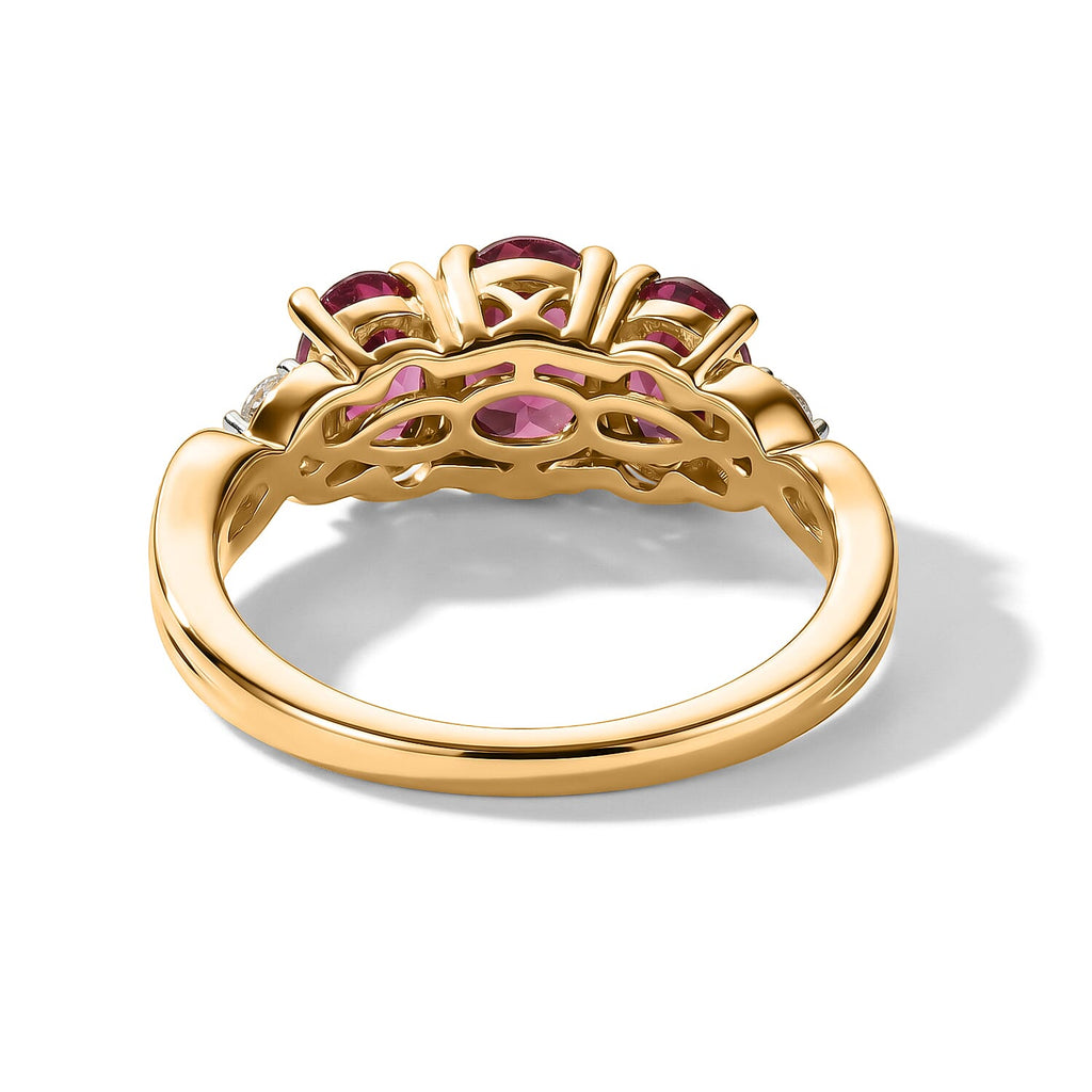 Luxuriant - Radiant Ember Garnet & Lab Grown Diamond (SI-G-H) Trilogy Ring in 18K Vermeil Yellow Gold Plated Sterling Silver 2.24 Ct.
