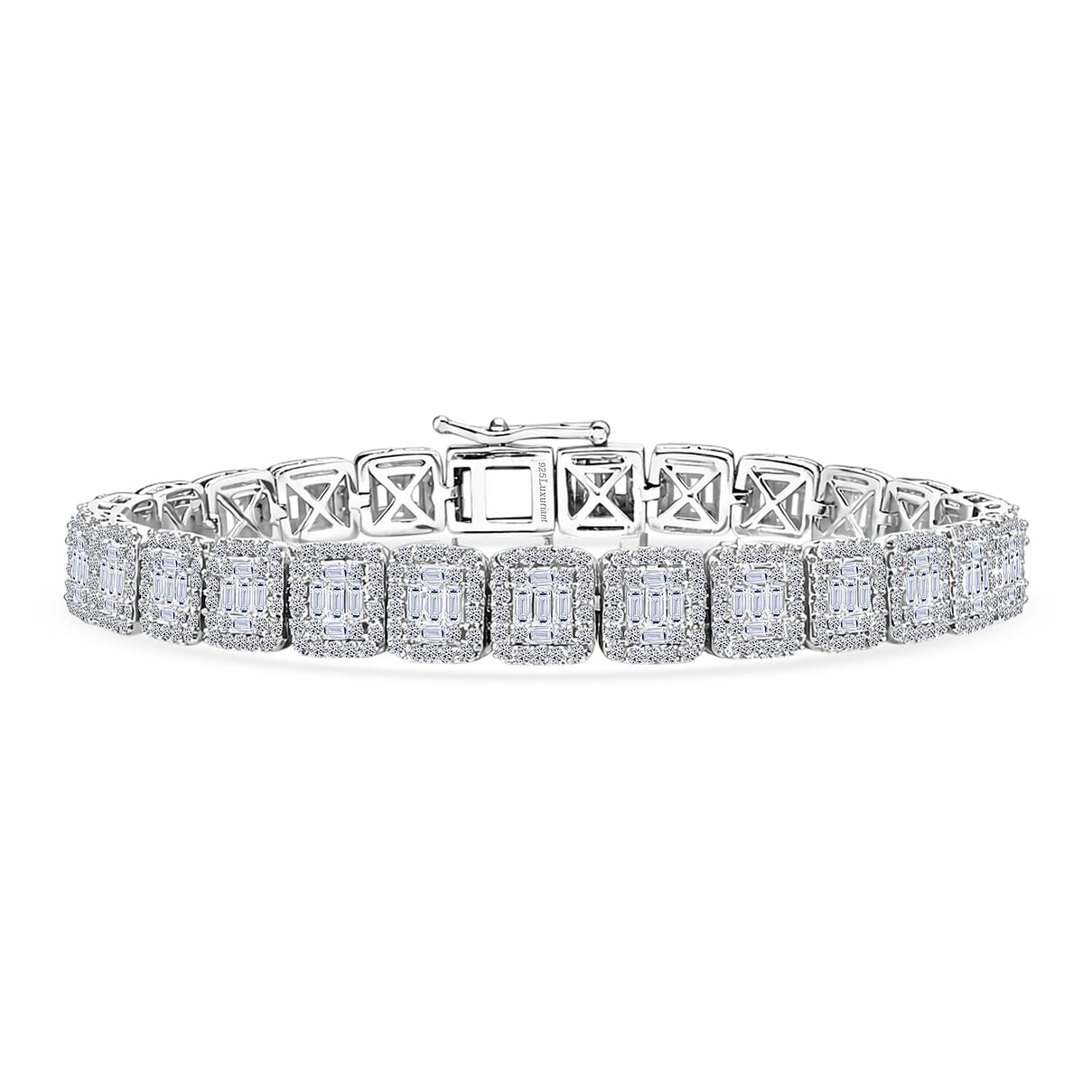 LUXURIANT 4 Ct. Lab Grown Diamond Bracelet (Size - 7.5) with GB Box Clasp in Rhodium Overlay Sterling Silver, SGL Certified (SI-GH) 8521065 0
