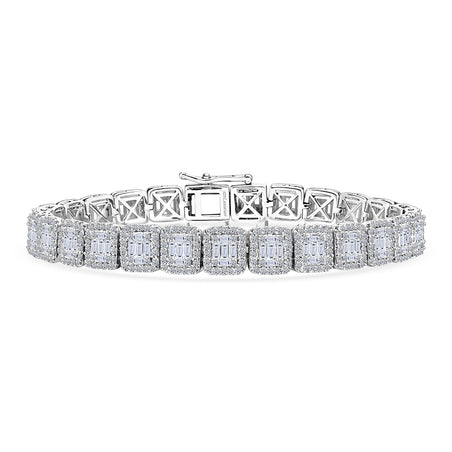 LUXURIANT 4 Ct. Lab Grown Diamond Bracelet (Size - 7.5) with GB Box Clasp in Rhodium Overlay Sterling Silver, SGL Certified (SI-GH) V32530297 1