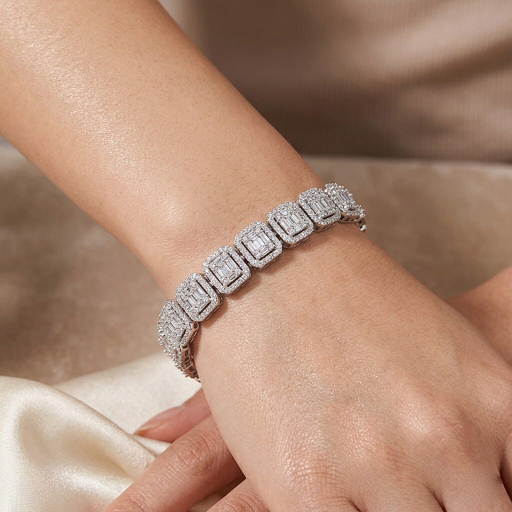 Luxuriant - SGL Certified SI-GH Lab Grown Diamond Bracelet (Size - 7.5) in Rhodium Overlay Sterling Silver 4.06 Ct, Silver Wt. 16.50 Gms