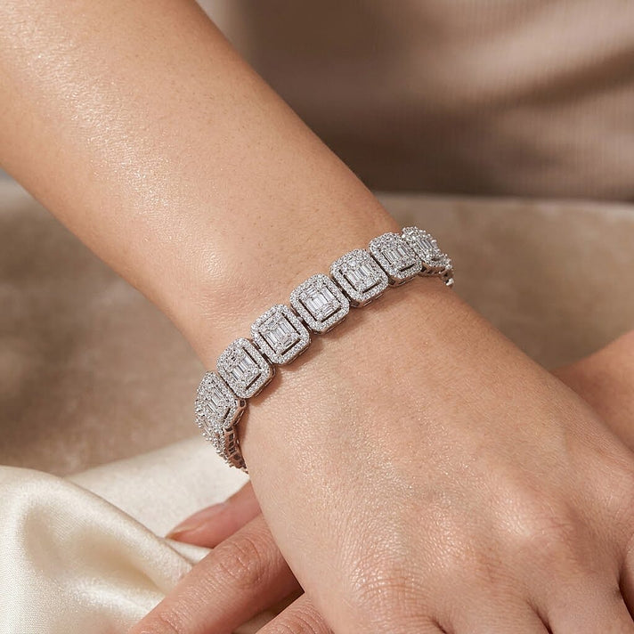 LUXURIANT 4 Ct. Lab Grown Diamond Bracelet (Size - 7.5) with GB Box Clasp in Rhodium Overlay Sterling Silver, SGL Certified (SI-GH) 8521065 2