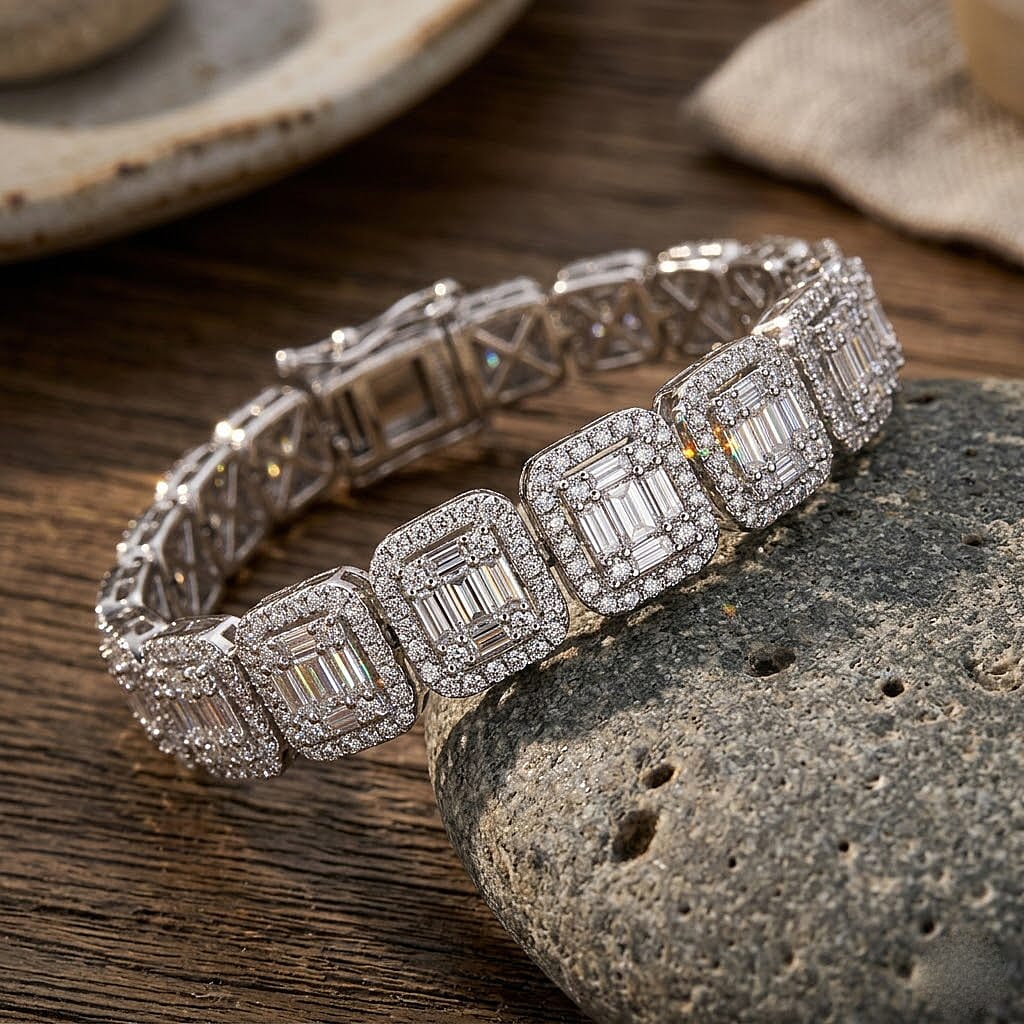 LUXURIANT 4 Ct. Lab Grown Diamond Bracelet (Size - 7.5) with GB Box Clasp in Rhodium Overlay Sterling Silver, SGL Certified (SI-GH) 8521065 3