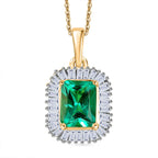 Luxuriant AAAA Lab Grown Columbian Emerald & Lab Grown Diamond Pendant SI-GH  with Chain (Size 20) in 18K Vermeil Yellow Gold Plated Sterling Silver 1.84 Ct.