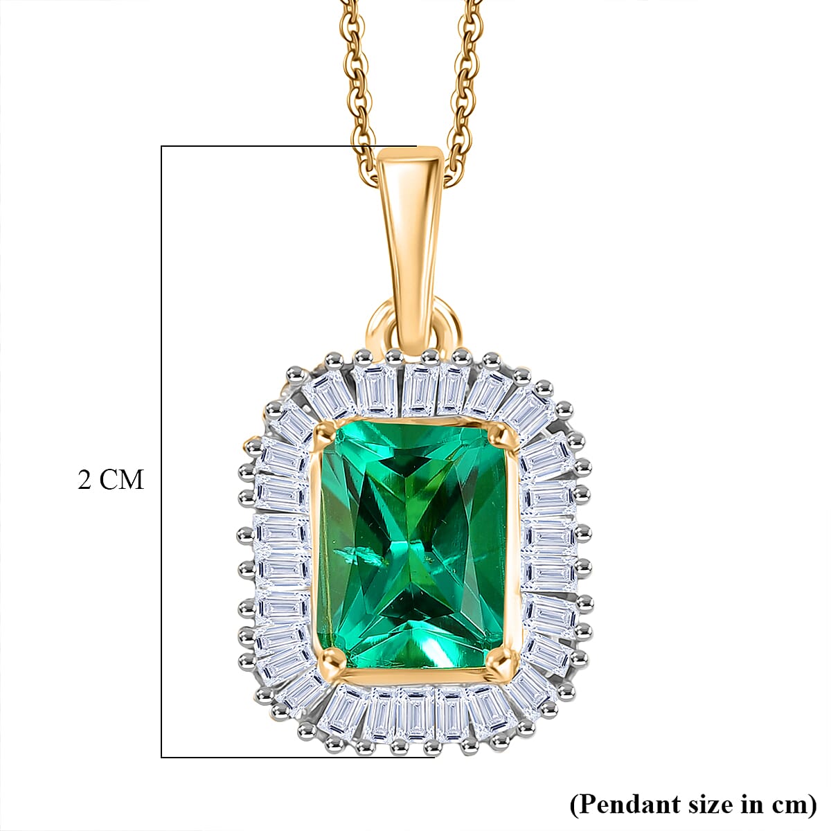 Luxuriant AAAA Lab Grown Columbian Emerald &amp; Lab Grown Diamond Halo Pendant SI-GH with Chain (Size 20) in 18K Vermeil Yellow Gold Plated Sterling Silver 1.84 Ct. 4454723 6