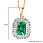 Luxuriant AAAA Lab Grown Columbian Emerald & Lab Grown Diamond Pendant SI-GH  with Chain (Size 20) in 18K Vermeil Yellow Gold Plated Sterling Silver 1.84 Ct.