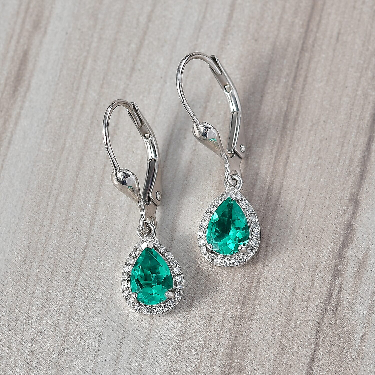 LUXURIANT Lab Grown AAAA Colombian Emerald, Lab Grown Diamond (SI-GH) Drop Earrings in Rhodium Overlay Sterling Silver 1.34 Ct. 8500853 2