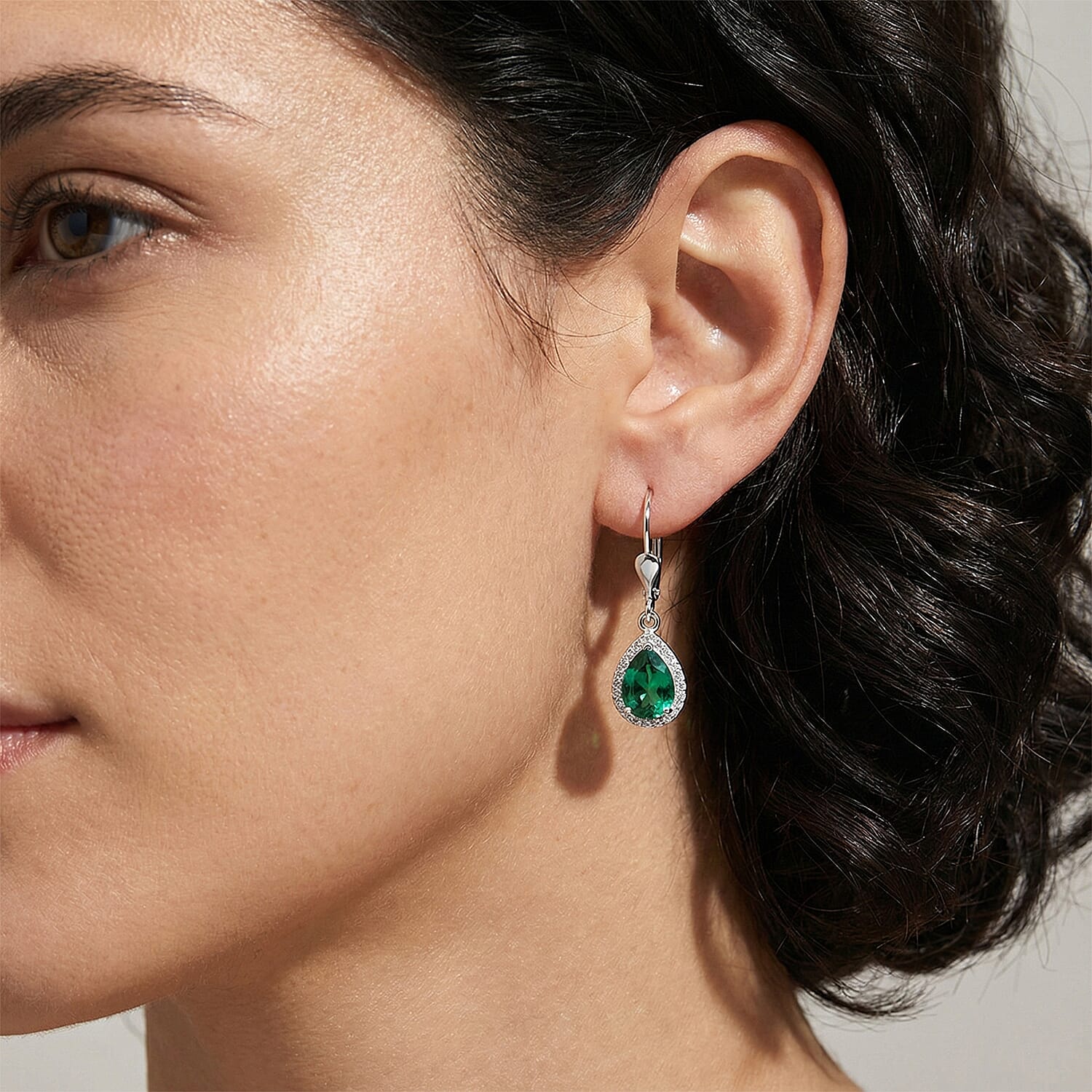 LUXURIANT Lab Grown AAAA Colombian Emerald, Lab Grown Diamond (SI-GH) Drop Earrings in Rhodium Overlay Sterling Silver 1.34 Ct. 8500853 3