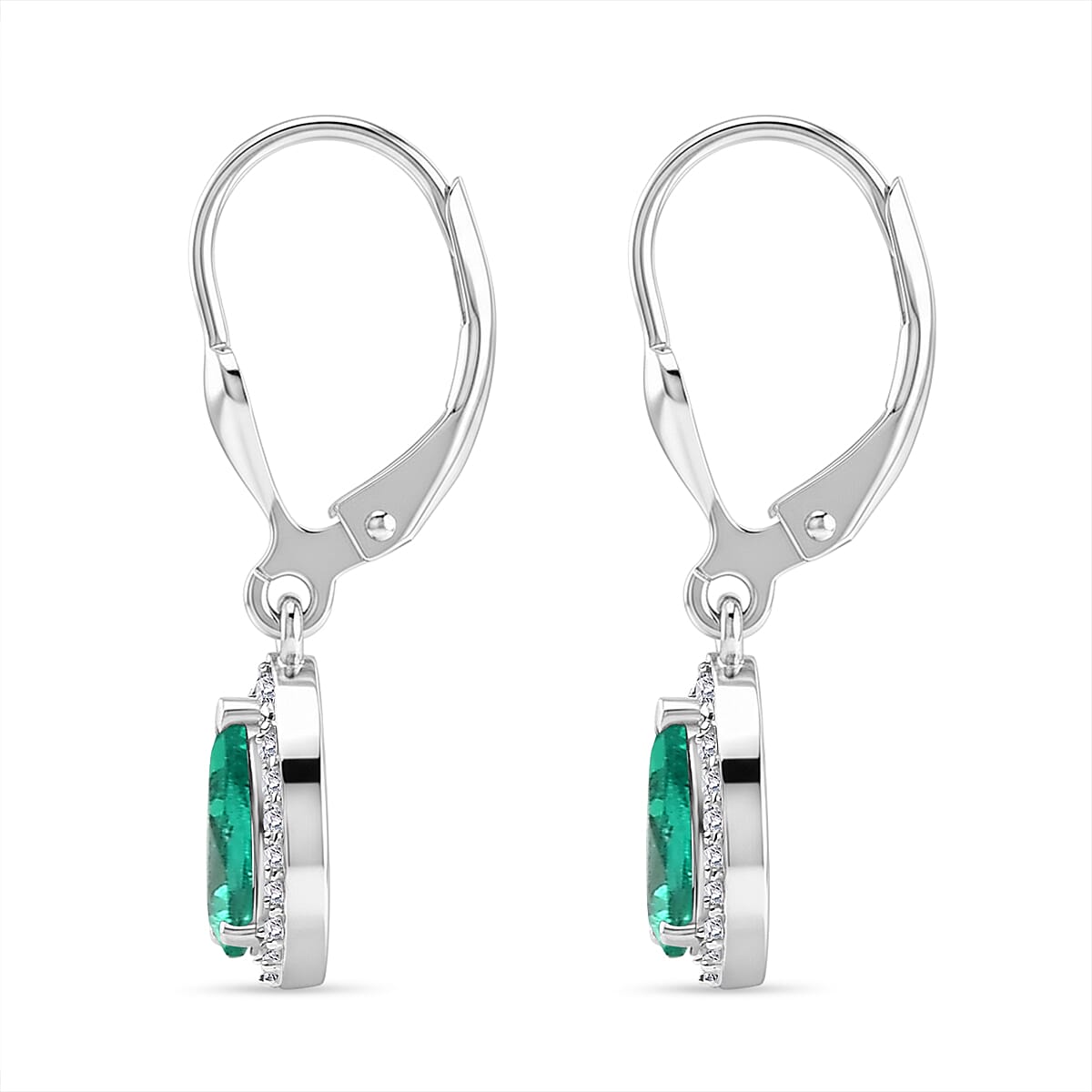 LUXURIANT Lab Grown AAAA Colombian Emerald, Lab Grown Diamond (SI-GH) Drop Earrings in Rhodium Overlay Sterling Silver 1.34 Ct. 8500853 4