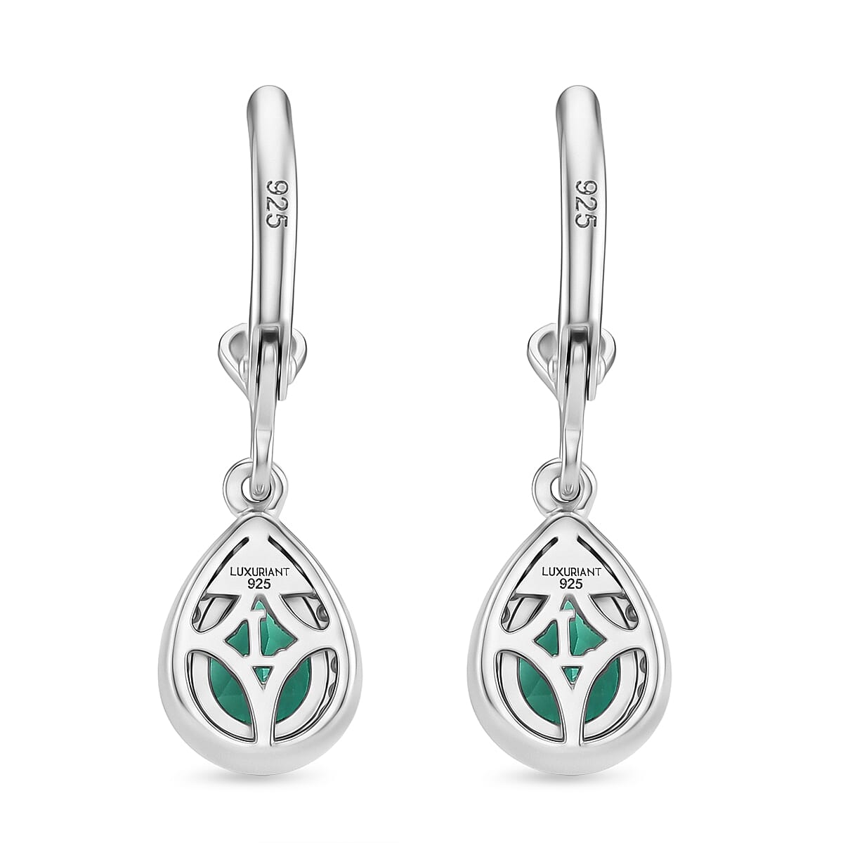 LUXURIANT Lab Grown AAAA Colombian Emerald, Lab Grown Diamond (SI-GH) Drop Earrings in Rhodium Overlay Sterling Silver 1.34 Ct. 8500853 5