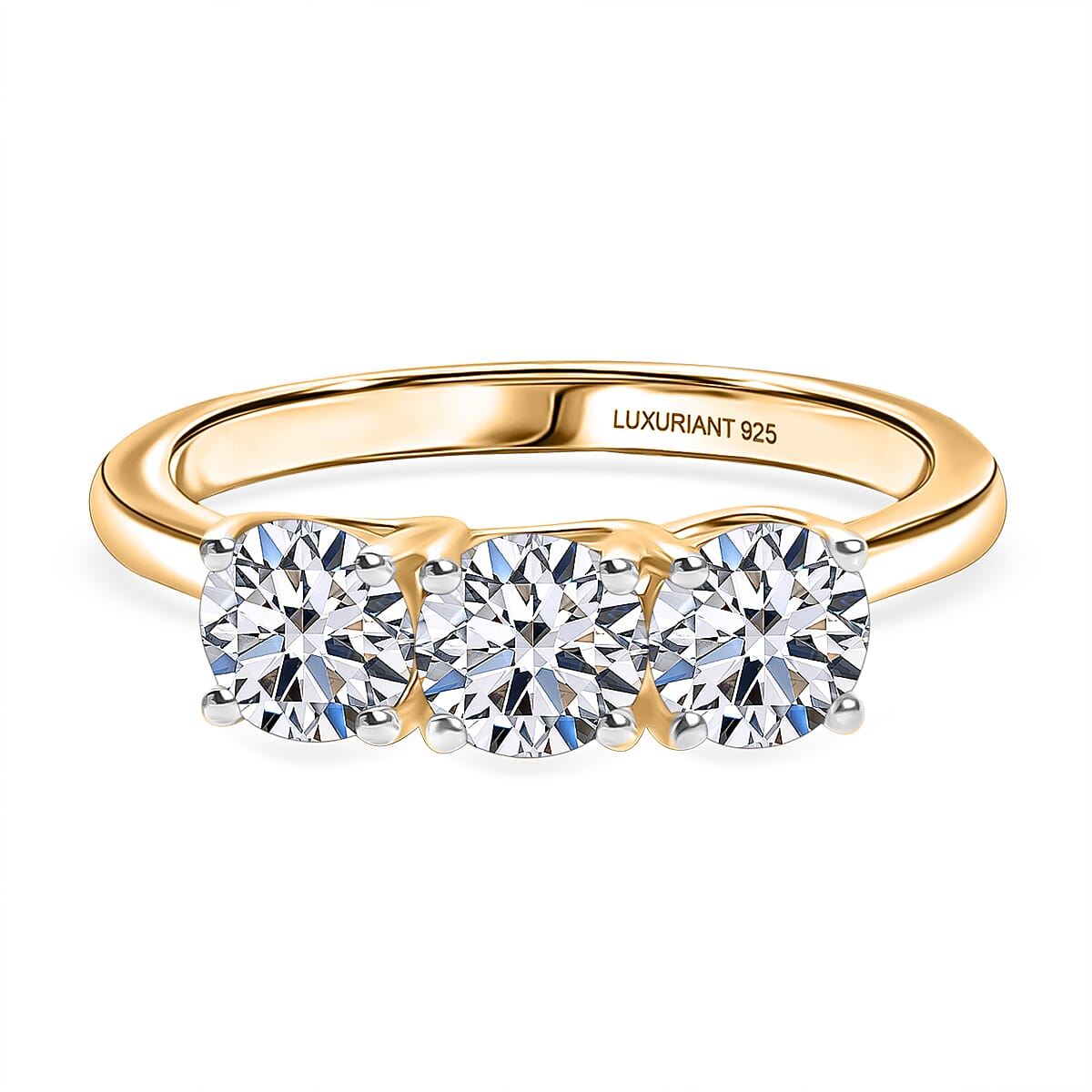 LUXURIANT 1.5 Ct. Lab Grown Diamond 3-Stone Ring in 18K Vermeil Yellow Gold Plated Sterling Silver (SI-G-H) 8349473 0