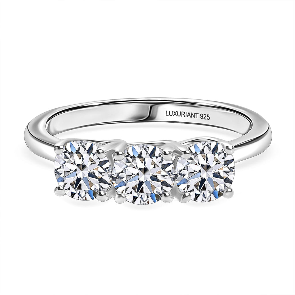 Luxuriant SI-G-H Lab Grown Diamond 3 Stone Ring in Rhodium Overlay Sterling Silver 1.55 Ct.